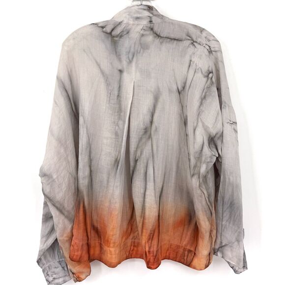 Gilda Midani Womens S Linen Orient Shirt Knot Buttons Pockets Dip Dye Lagenlook - Picture 11 of 11